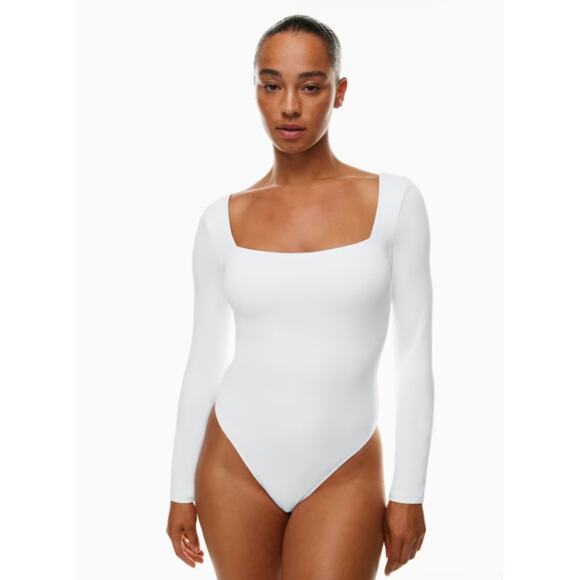 Babaton Women's Contour Square Neck Long Sleeve Thong Bodysuit White Size Large - Picture 1 of 6